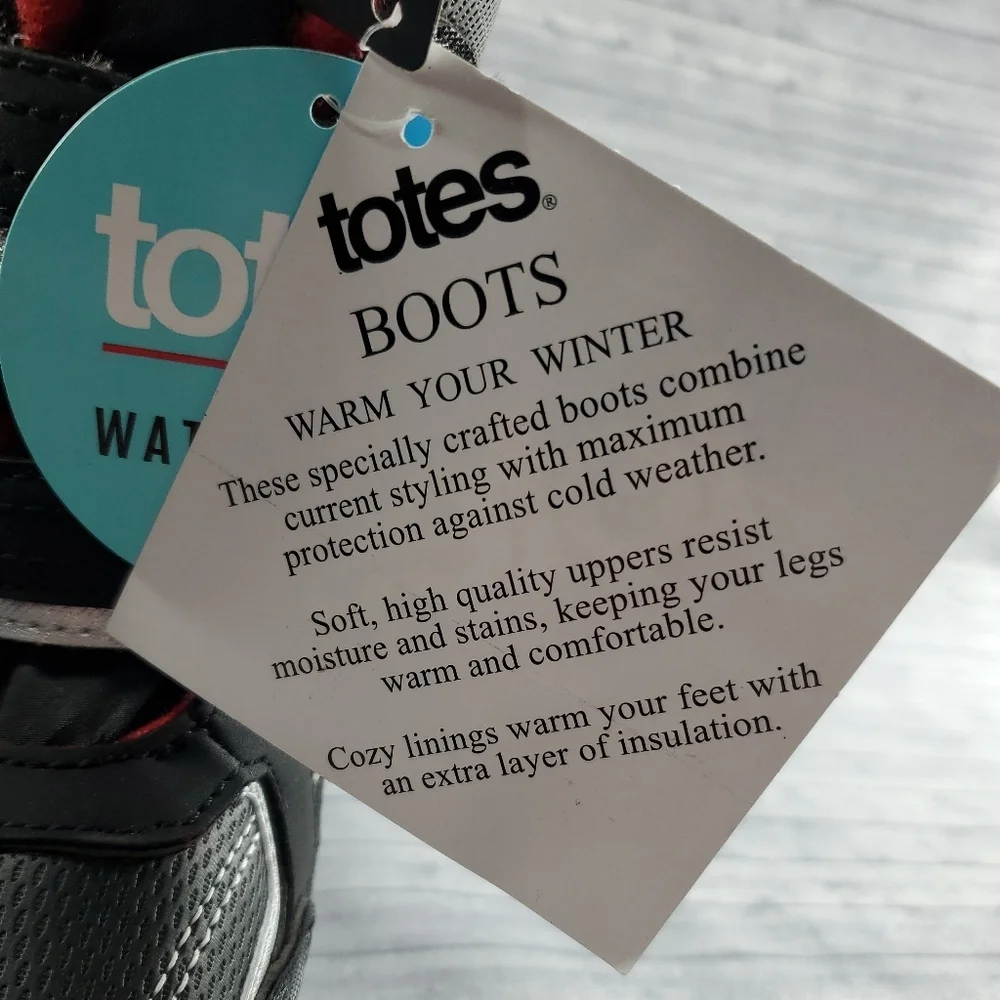 NWOB Totes Snow Winter Waterproof Boots Totes Tayton Black Red Size 11‎ Child